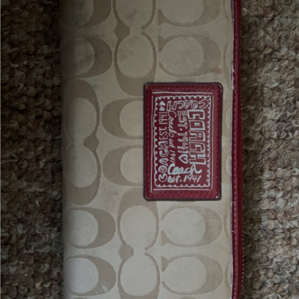 Coach Signature Beige and Red Wallet